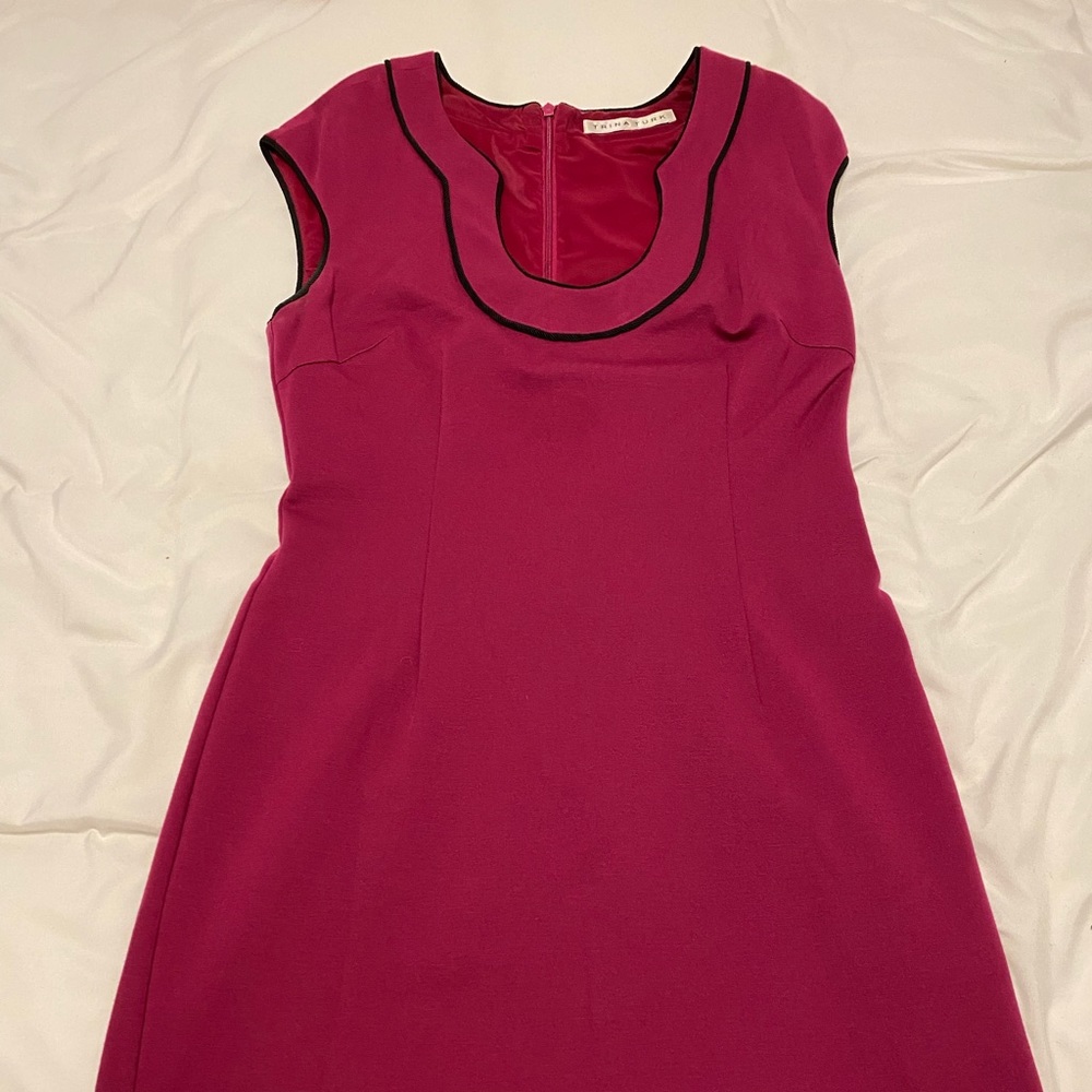 Trina Turk Purple Dress with Black Rope Neckline Detail